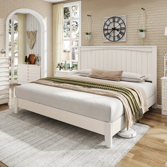 Mid-Century Modern Solid Wood Platform Bed Frame With Arched Headboard, Noise-Free Design, No Box Spring Required