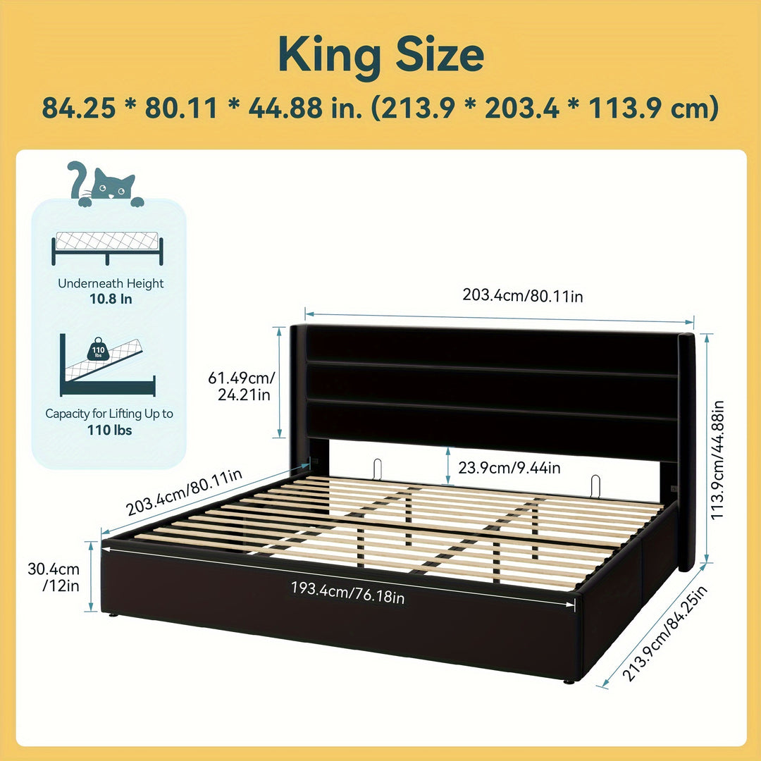 HOOMIC Lift Up Storage Bed, Hydraulic Storage, Noiseless, Full/Queen/King Size