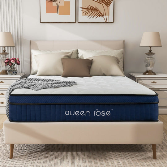 QUEENROSE Mattress, 14 Inch Twin/Full/Queen/King size Hybrid Mattress for Comfy Sleep, Individually Wrapped Pocket Coils Innerspring Mattress for Motion Isolation, Medium Firm, Mattress in a Box