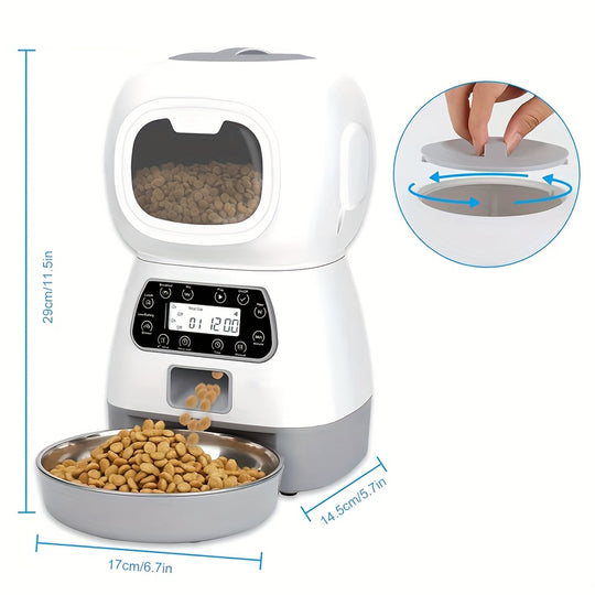 SmartServe 3.5L Pet Feeder - Timed Automatic Feeding, Visible Food Level, Easy-Clean, for Cats & Dogs