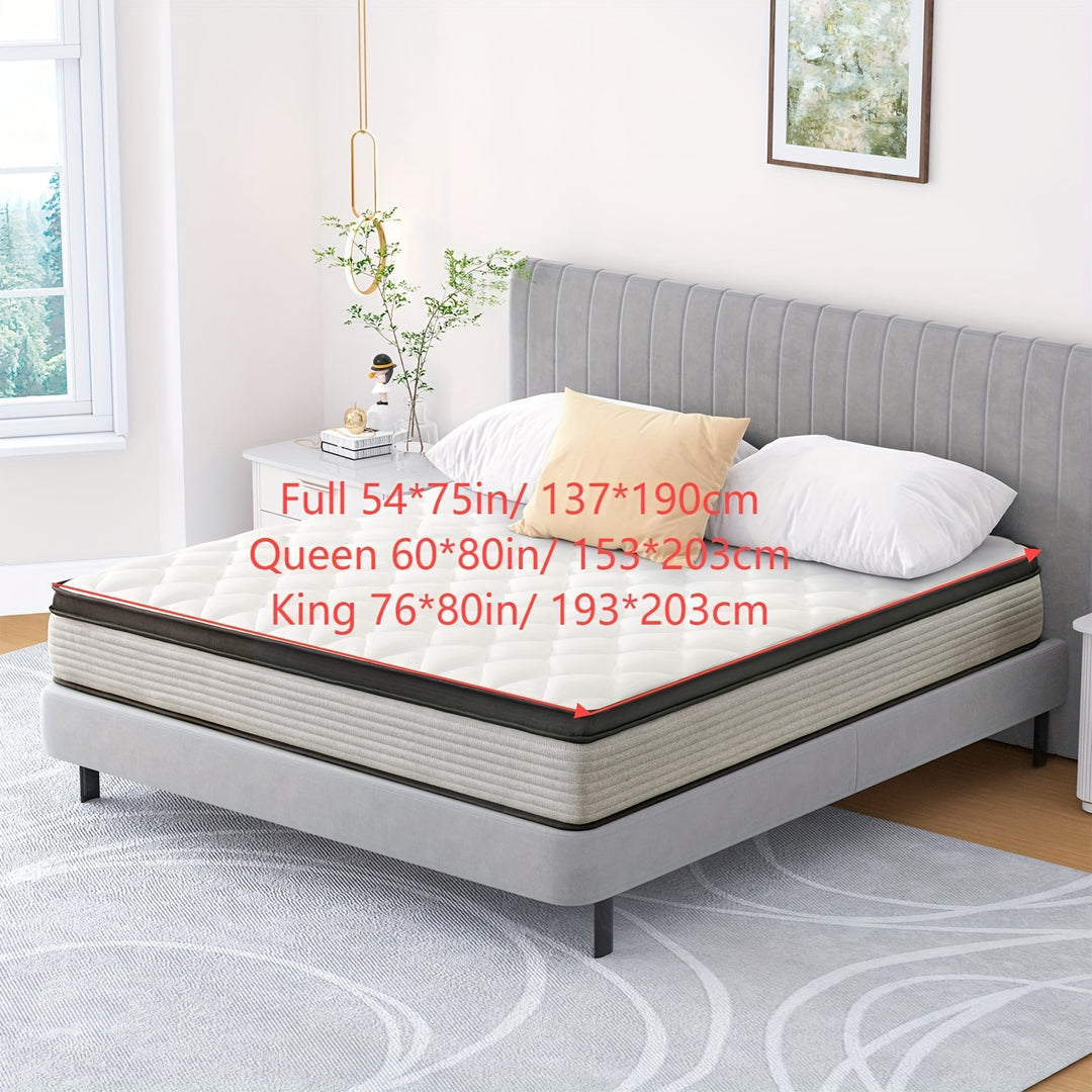 12 Inch Breathable Hybrid Mattress with Individual Spring Coils for Pressure Relief and Motion Isolation