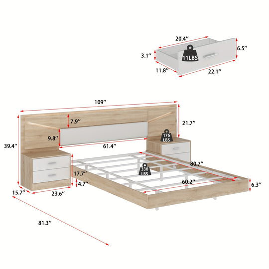 1pc Modern Wooden Bed Frame With Nightstands And Headboard, MDF Construction, No Assembly Required