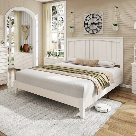 Mid-Century Modern Solid Wood Platform Bed Frame With Arched Headboard, Noise-Free Design, No Box Spring Required