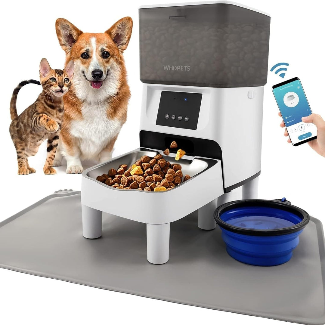 Automatic Cat Feeders, Timed Dog Food Dispenser with Stainless Steel Bowl and Feeding Mat, WiFi Enabled, APP Control, 10s Voice Recorder for Cats & Dogs -4L Pet Feeder