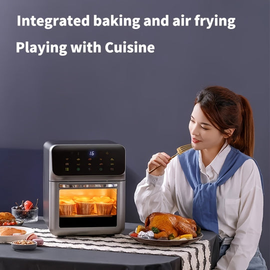 1350W 5D Hot Air 10L Family Air Fryer Oven - Stereoscopic Liner, 3 Modes, 18 Menus, Temp Control, Timer BBQ, Multi-Food, Home & Party, Versatile For Making Fries, Chicken, Steak, Pizza, Cakes Perfect For Home Cooking & Party