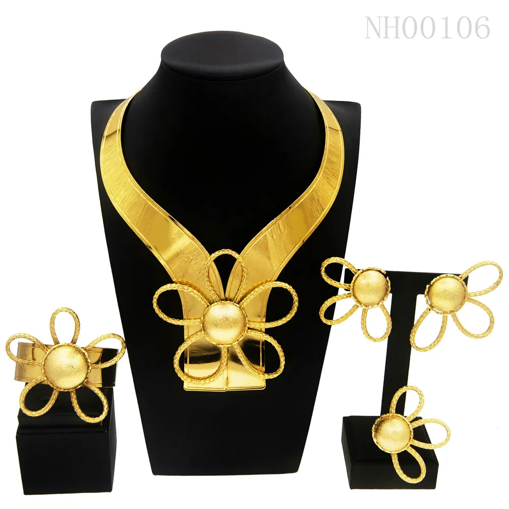 Necklace For Women, Dubai Gold  Jewelry Set,  Earrings Rings Bracelets Wedding