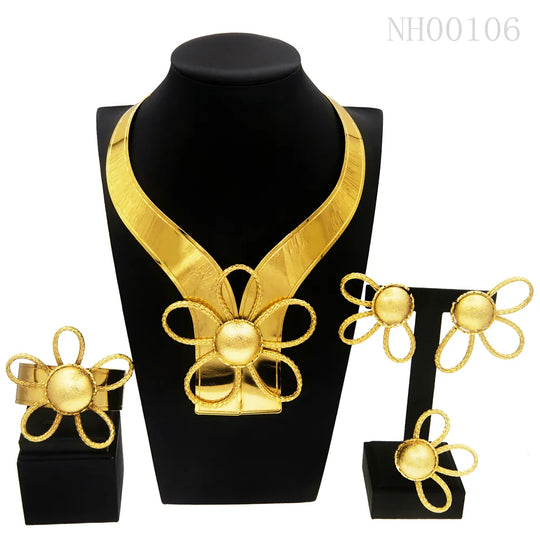 Necklace For Women, Dubai Gold  Jewelry Set,  Earrings Rings Bracelets Wedding