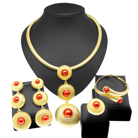 Woman Necklace, Pendant Earrings Jewelry Set, Gold Jewelry, Italian Festive Party And Wedding