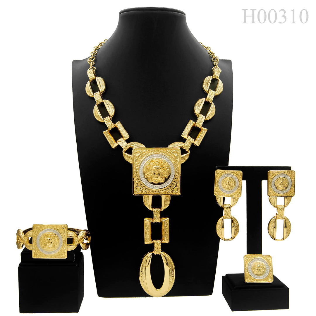 Ladies Necklace Jewelry Set Face Shape Chain Pendant Design Large Earrings Square Ring Gift Luxury Bijoux