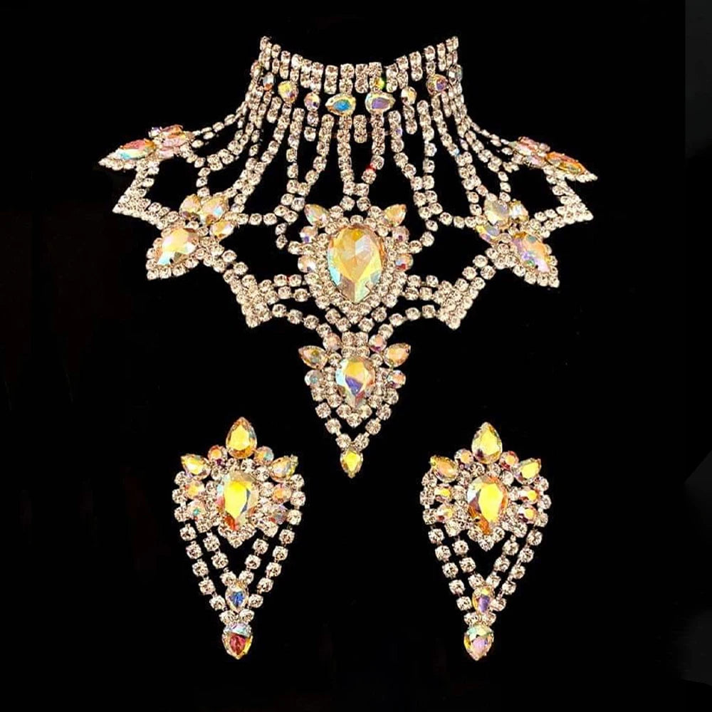 Necklace and Earring Sets for Women, Wedding Crystal 2pc/Set Larger Rhinestone Jewelry Set