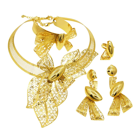 Necklace For Women, Dubai Gold  Jewelry Set,  Earrings Rings Bracelets Wedding