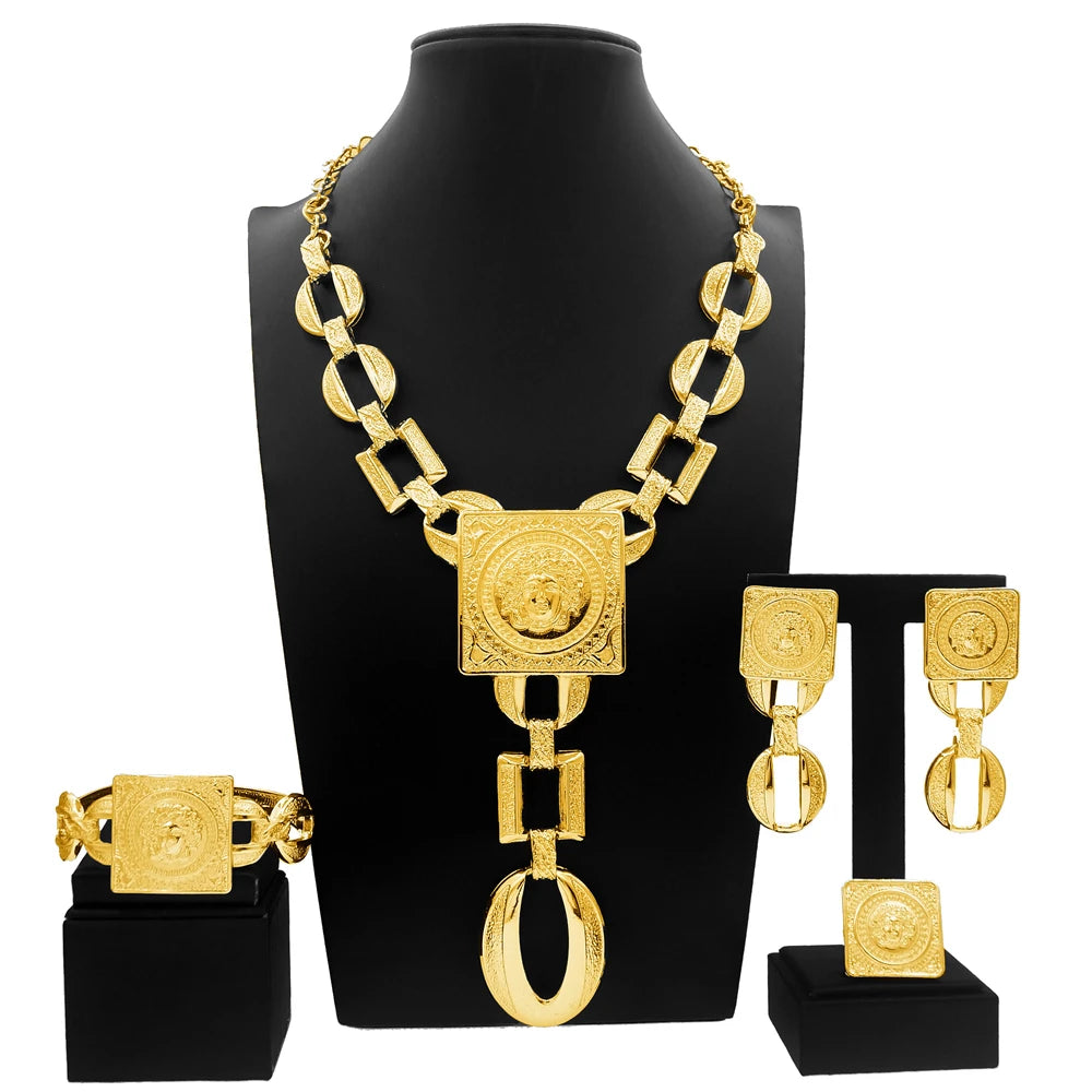 Ladies Necklace Jewelry Set Face Shape Chain Pendant Design Large Earrings Square Ring Gift Luxury Bijoux