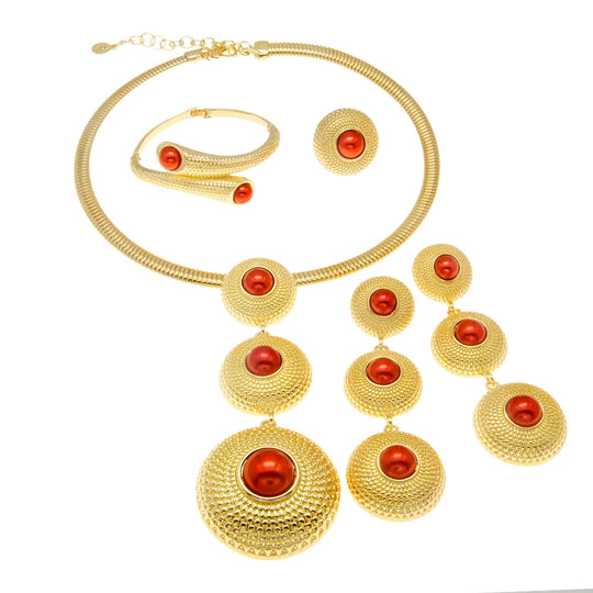 Woman Necklace, Pendant Earrings Jewelry Set, Gold Jewelry, Italian Festive Party And Wedding