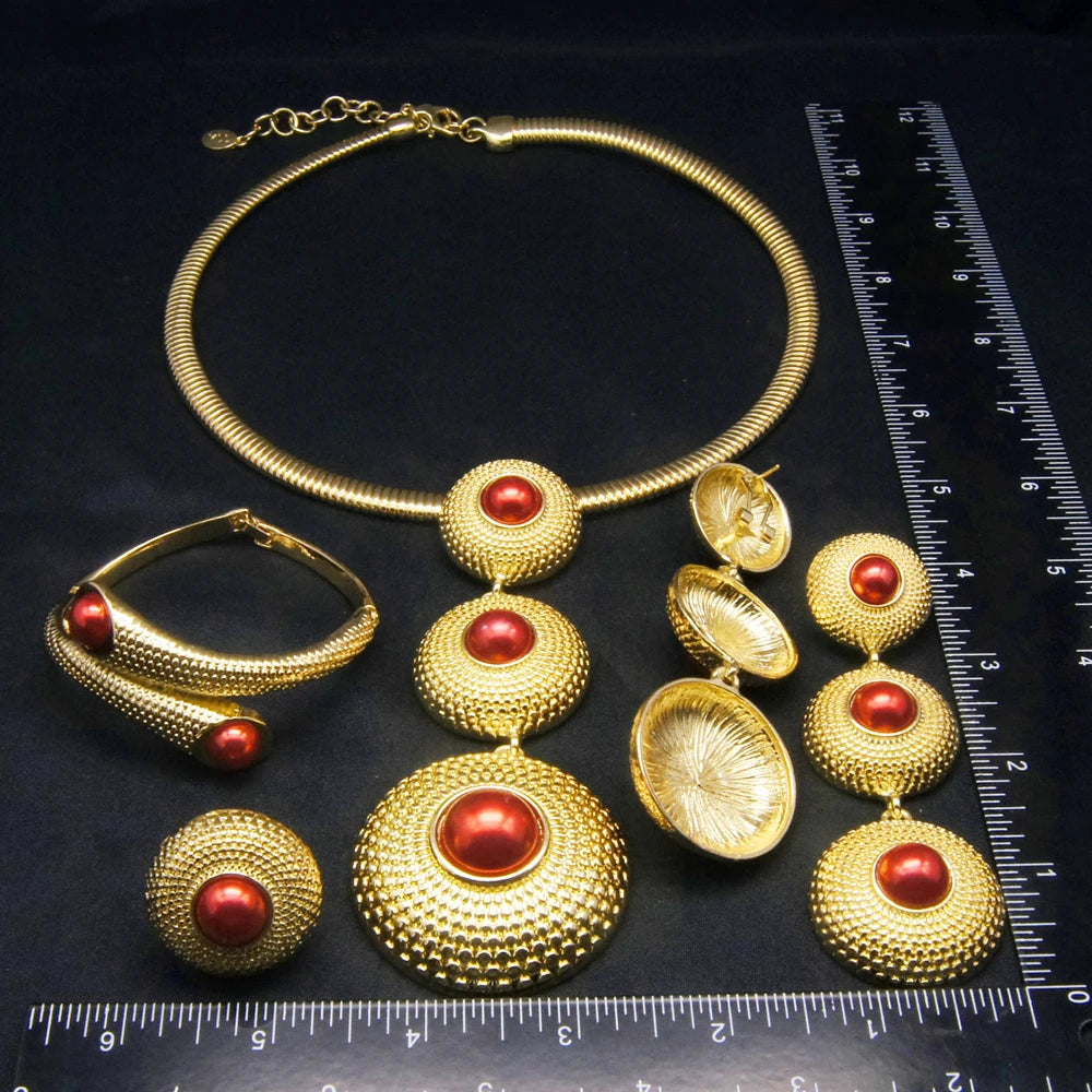 Woman Necklace, Pendant Earrings Jewelry Set, Gold Jewelry, Italian Festive Party And Wedding