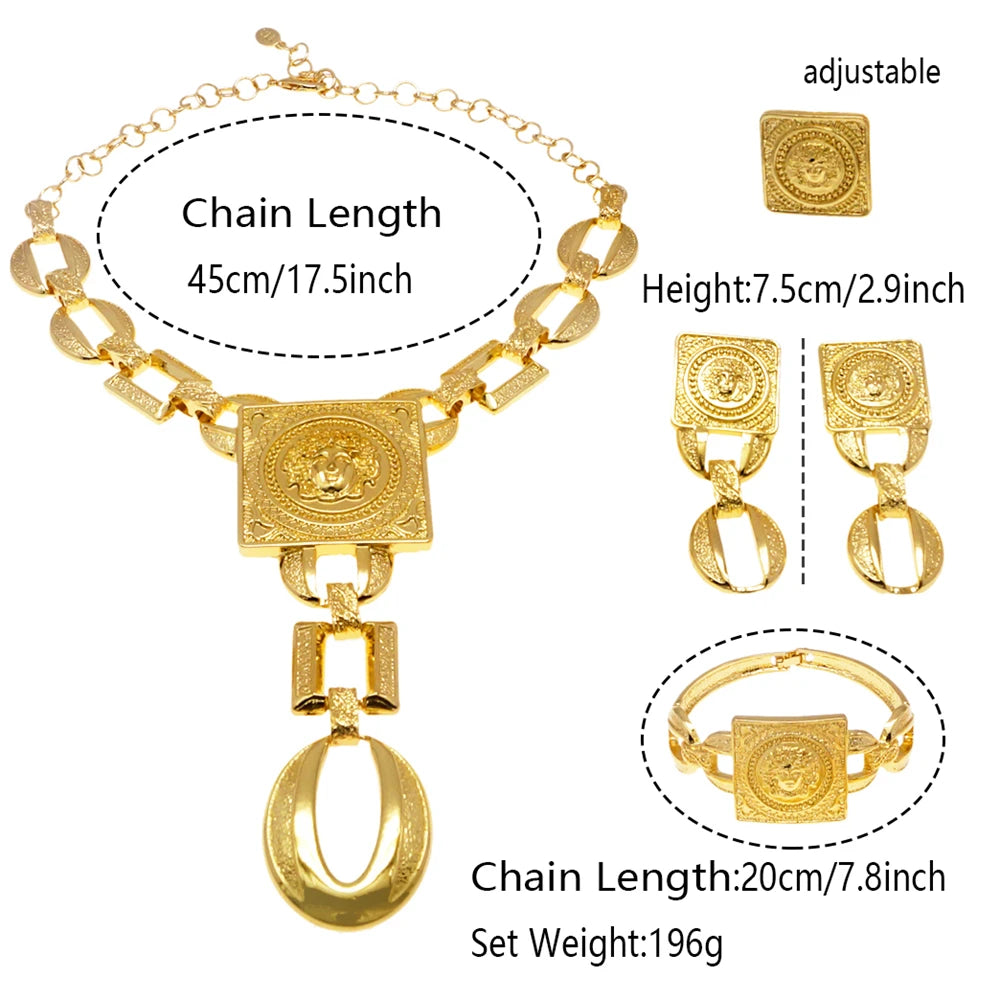 Ladies Necklace Jewelry Set Face Shape Chain Pendant Design Large Earrings Square Ring Gift Luxury Bijoux