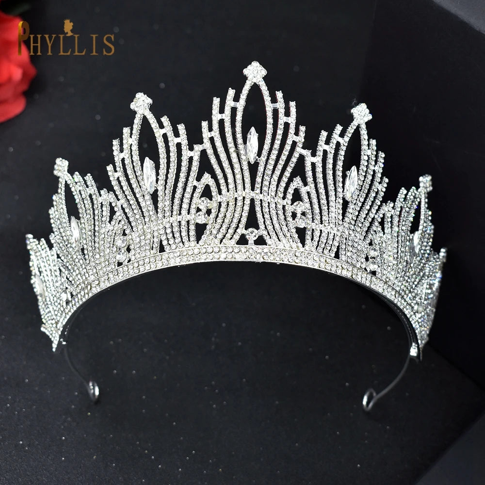 Luxury Bridal Headwear Rhinestone Tiara Pageant Birthday Crowns Wedding Headpiece Women Earring Necklace Jewelry Sets