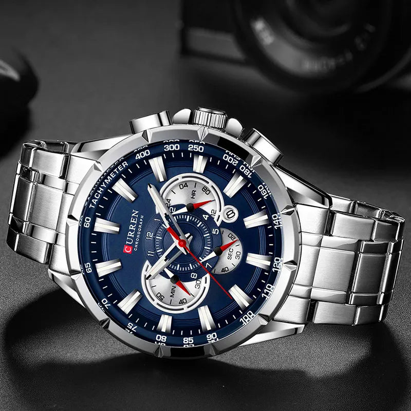 "Curren Luxury Men's Watch - Chronograph Quartz, Waterproof Sport Design, Stainless Steel Wristwatch"