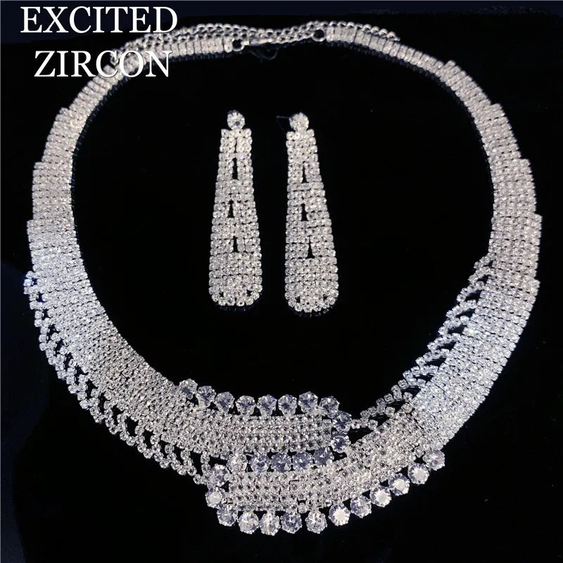 New Fashion Necklace Earrings Set Wedding Bride Bridesmaid Exquisite Luxury Jewelry Accessories Women Attending Banquet