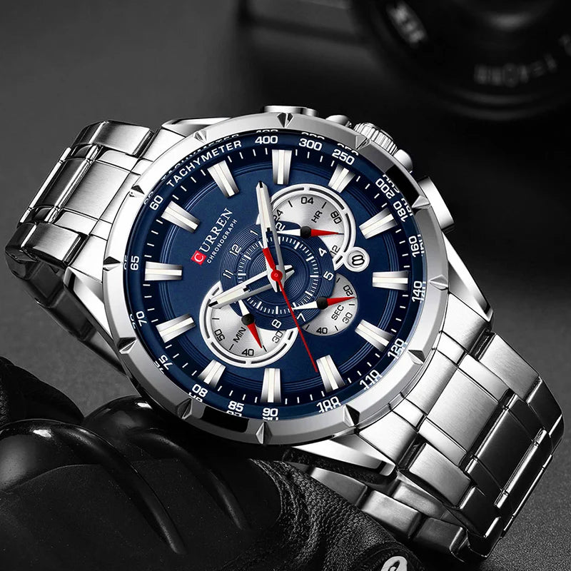 "Curren Luxury Men's Watch - Chronograph Quartz, Waterproof Sport Design, Stainless Steel Wristwatch"