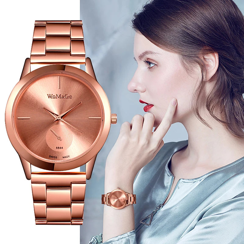 " Luxury Gold Women's Watches - Fashionable Stainless Steel Quartz, Elegant Ladies Timepieces"