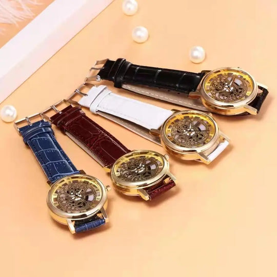 "Casual Men's Fashion Watch - Hollow Perspective, Non-Mechanical, Quartz Movement, Retro Classic Style with Belt"