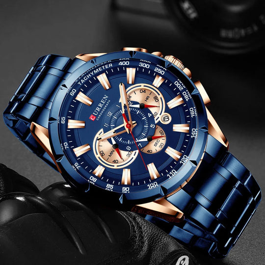 "Curren Luxury Men's Watch - Chronograph Quartz, Waterproof Sport Design, Stainless Steel Wristwatch"