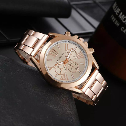 "2024 New Luxury Women's Watches - Gold and Silver Stainless Steel, Fashion Brand, Roman Dial, Quartz Movement, Ideal Gift"