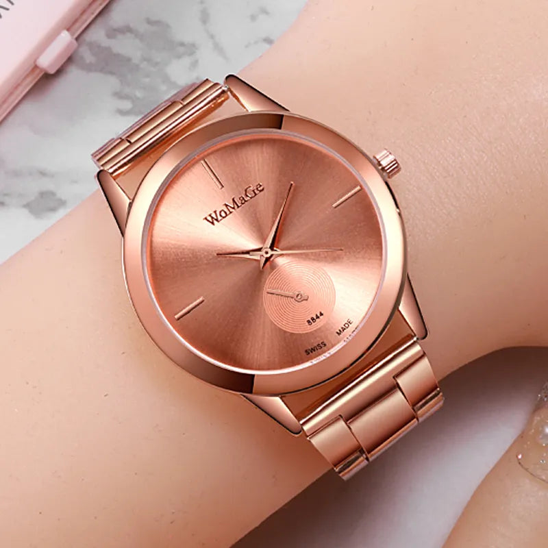 " Luxury Gold Women's Watches - Fashionable Stainless Steel Quartz, Elegant Ladies Timepieces"