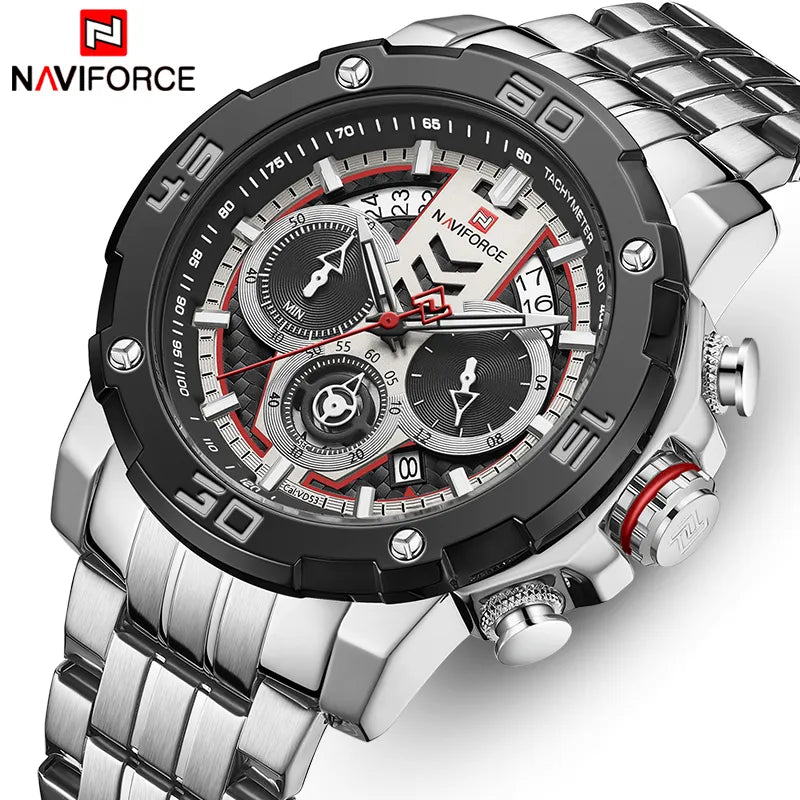 NAVIFORCE Men Watch Luminous Quartz Mens Watch Stainless Steel Sport Chronograph Watch