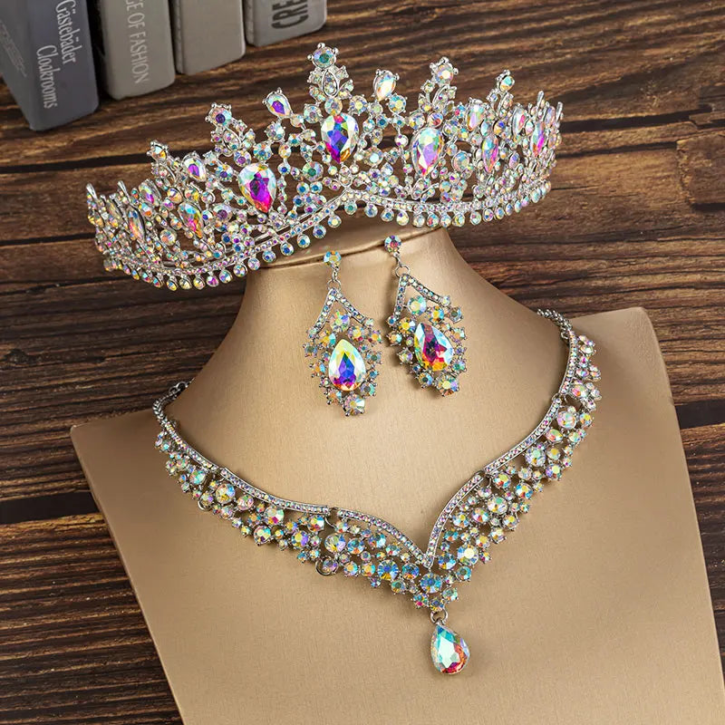 Gorgeous Crystal Bridal Jewelry Sets Fashion Tiaras Earrings Necklaces Set for Women Wedding Dress Crown Jewelry Set