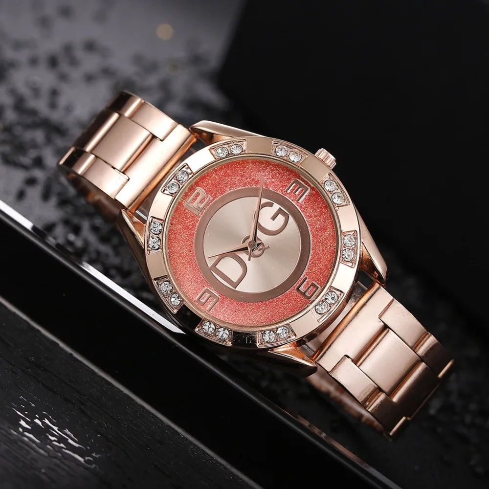 "New Women's Luxury Watch - Fashion Brand, Rhinestone-Embellished Stainless Steel, Quartz Ladies Wristwatch, Best Selling"