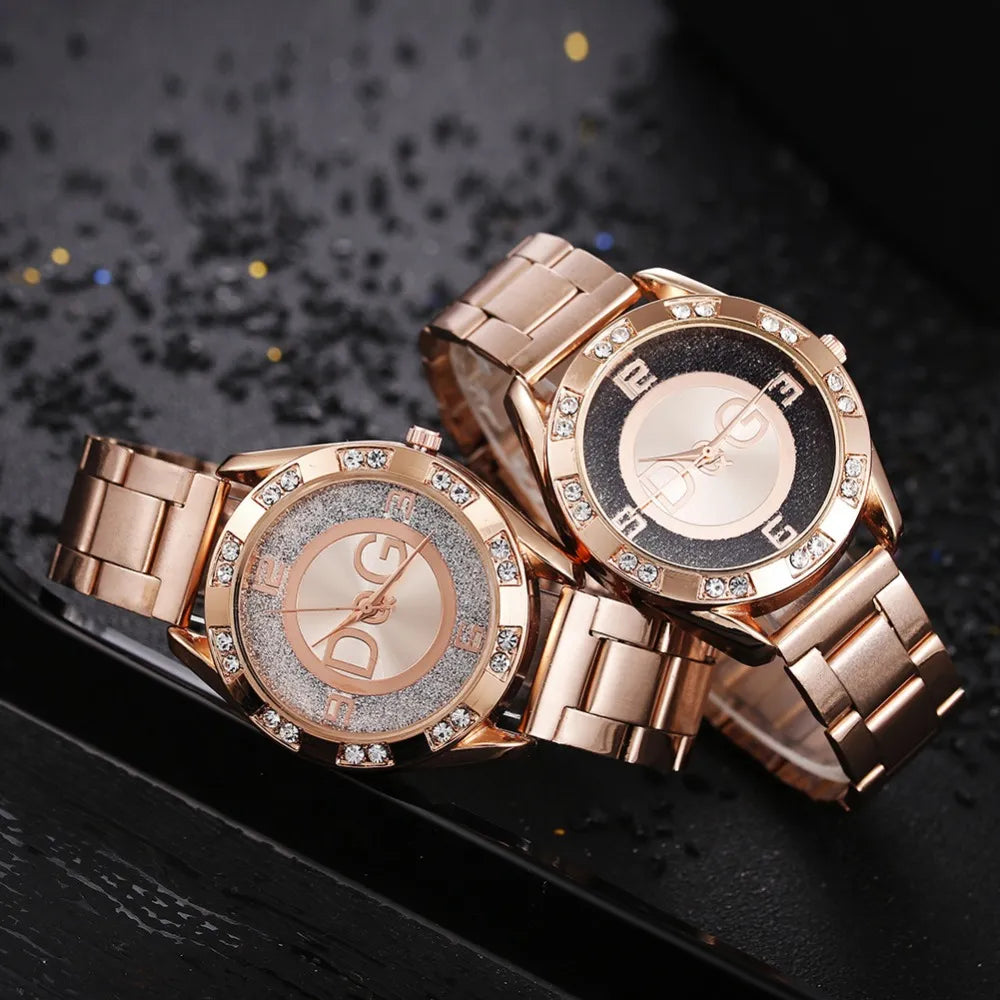 "New Women's Luxury Watch - Fashion Brand, Rhinestone-Embellished Stainless Steel, Quartz Ladies Wristwatch, Best Selling"