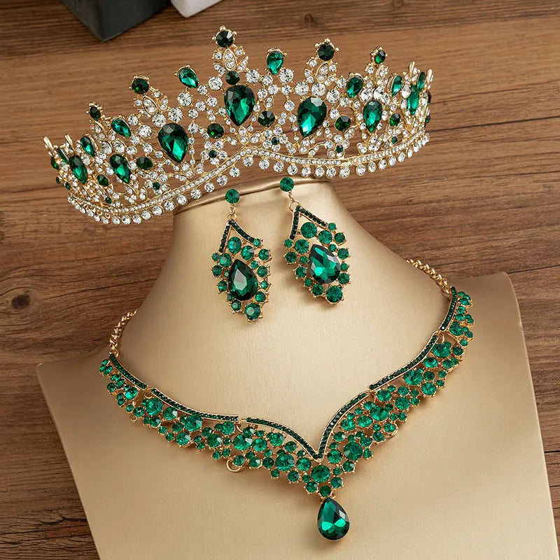 Gorgeous Crystal Bridal Jewelry Sets Fashion Tiaras Earrings Necklaces Set for Women Wedding Dress Crown Jewelry Set