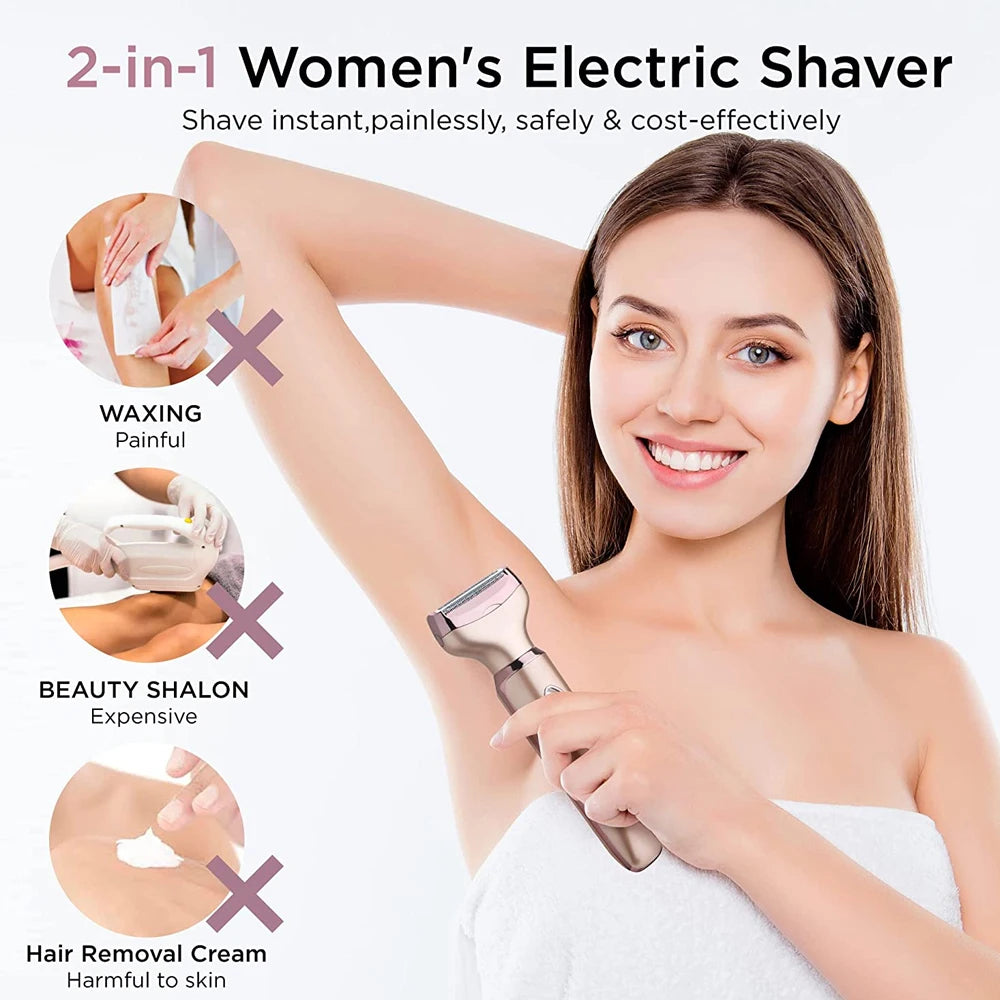 Professional 2 in 1 Women Epilator Electric Razor Hair Removal Painless Face Shaver Bikini Pubic Hair Trimmer Home Use Machine