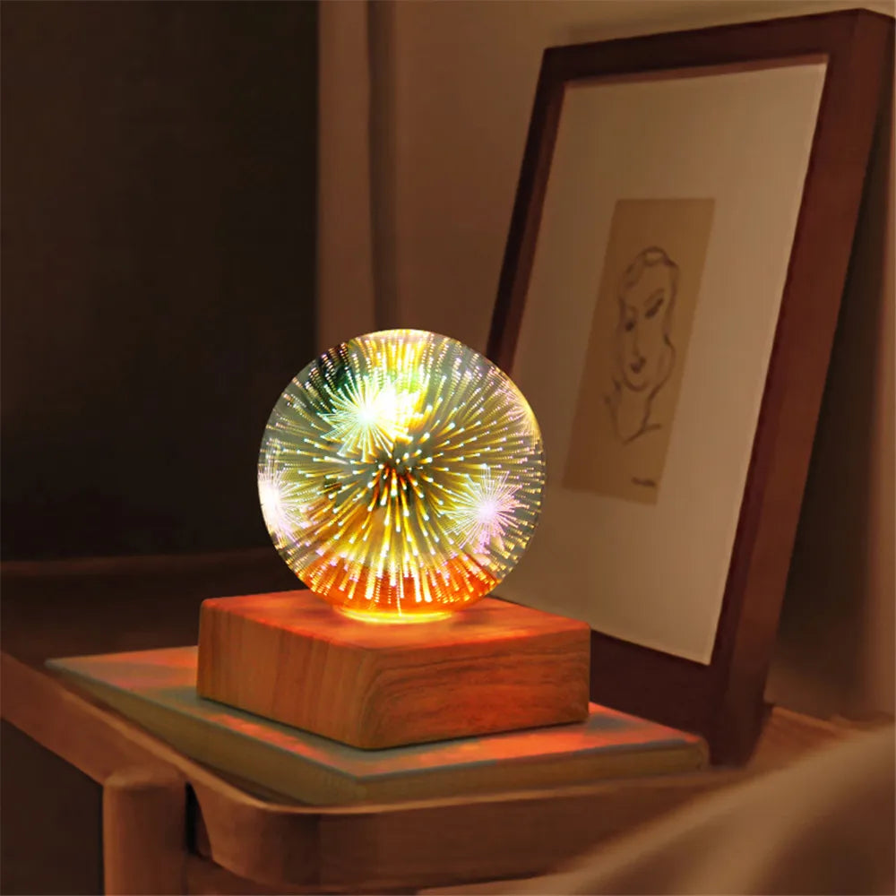 3D Firework LED Night Light, Colorful Glass Ball Table Lamp, Starry Sky Atmosphere Pendant for Home Decoration