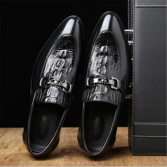 Men's Crocodile Texture Leather Loafers, Slip-On Dress Shoes for Casual Wear