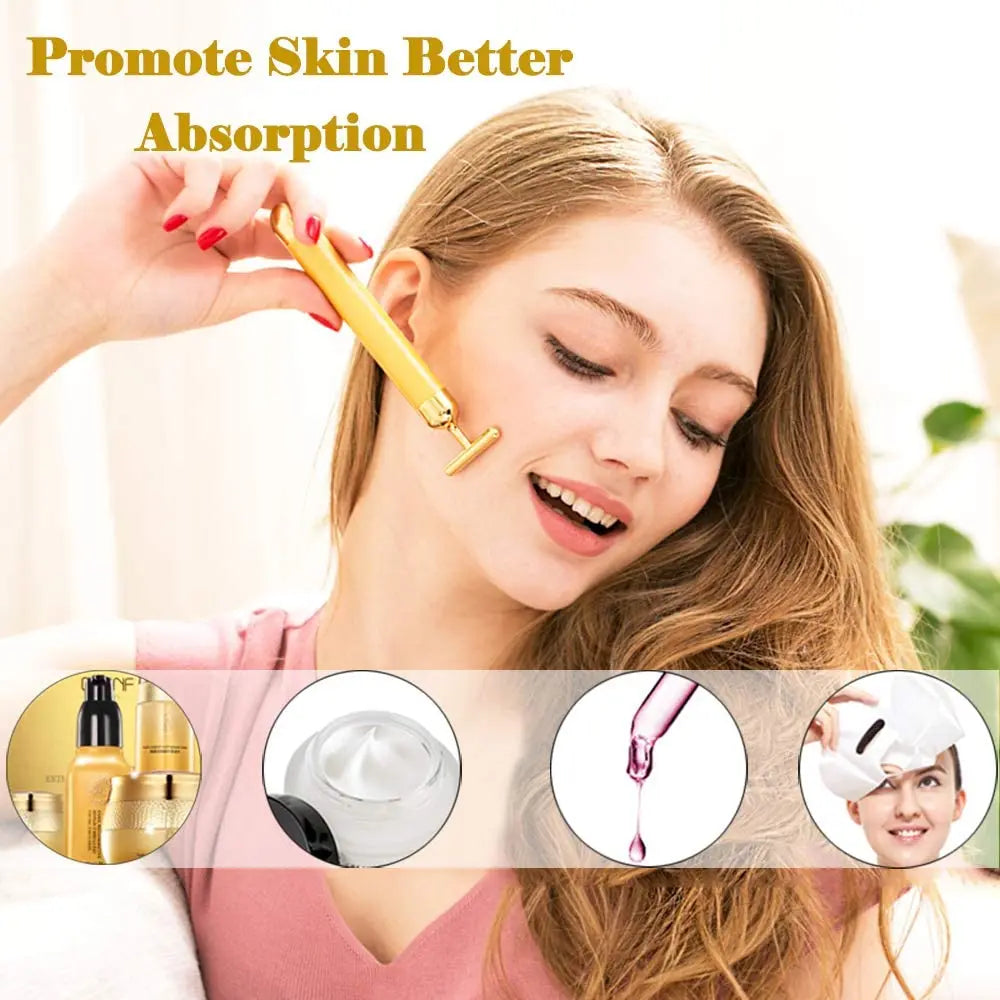 Multi-function Beauty Care Device 24k Facial Massage Stick Roller 3D Golden Energy Bar Vibrating Massager for Beauty Tool