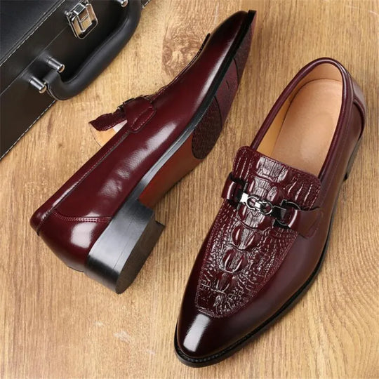 Men's Crocodile Texture Leather Loafers, Slip-On Dress Shoes for Casual Wear