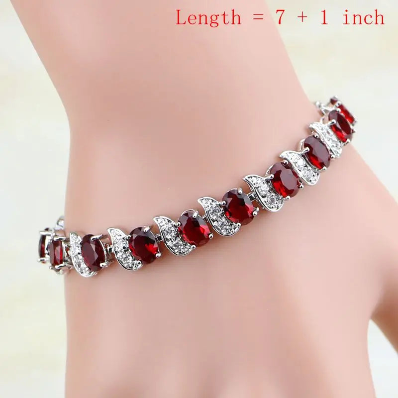 Water Drop 925 Sterling Silver Jewelry Red CZ Stone Jewelry Sets.