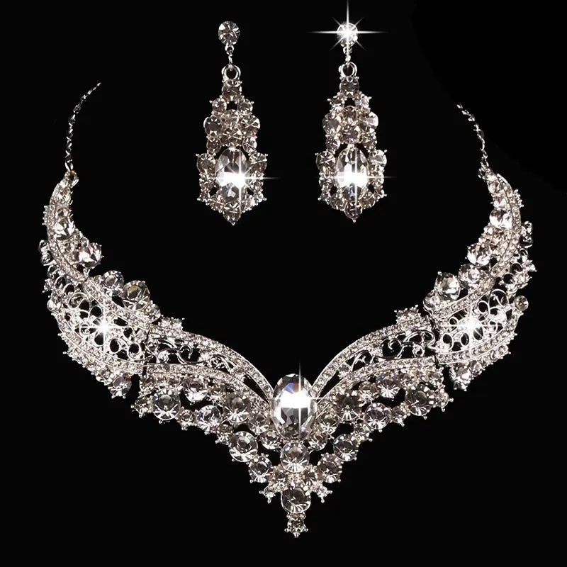 3 Pcs/Set Women Necklace + Earrings Crystal Wedding Party Bride  Necklaces Earring Accessories Kit 2024