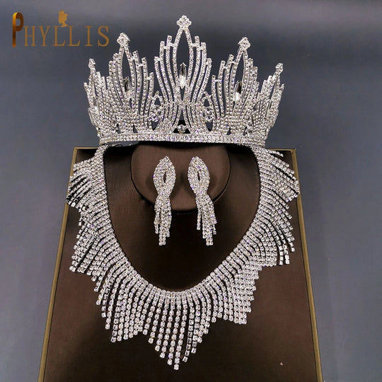 Luxury Bridal Headwear Rhinestone Tiara Pageant Birthday Crowns Wedding Headpiece Women Earring Necklace Jewelry Sets