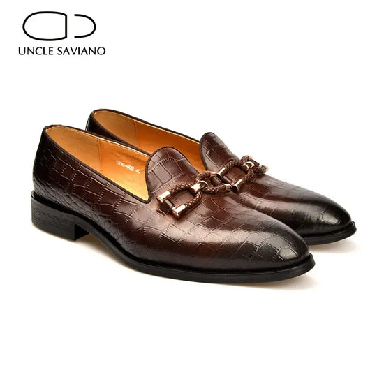 "Uncle Saviano Buckle Loafers - Fashion Designer Genuine Leather Business Shoes for Men"