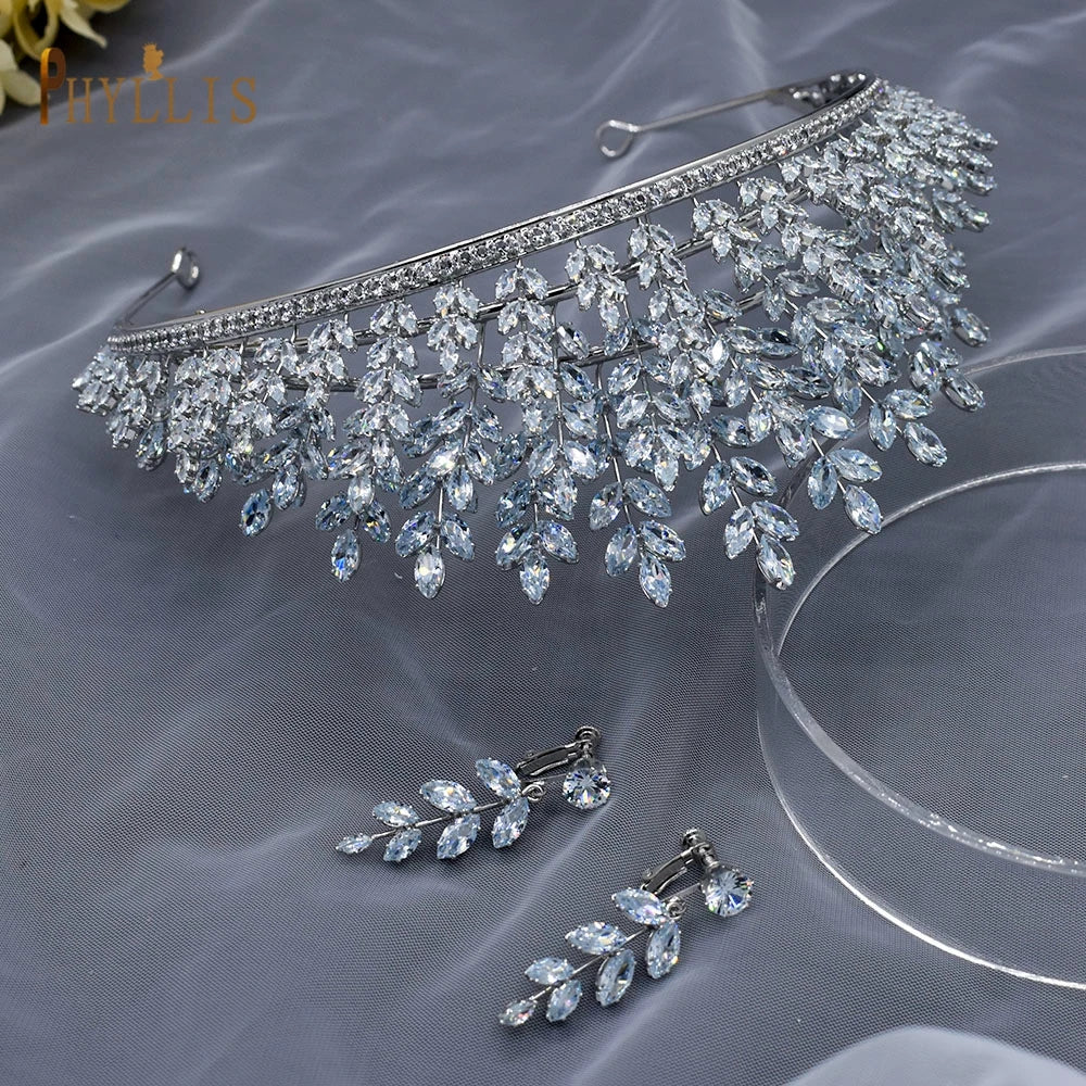 Luxury Wedding Crown Earring Set Women Hair Ornaments Hairband Bridal Tiara Charms Queen Hairwear Engagement Hair Jewelry