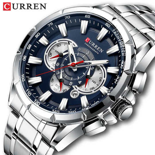 "Curren Luxury Men's Watch - Chronograph Quartz, Waterproof Sport Design, Stainless Steel Wristwatch"