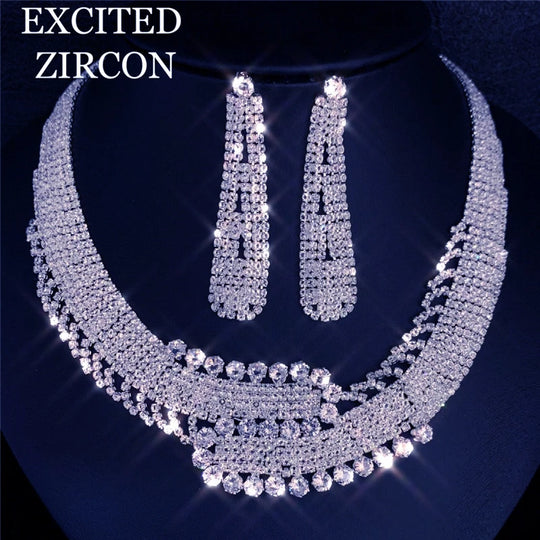 New Fashion Necklace Earrings Set Wedding Bride Bridesmaid Exquisite Luxury Jewelry Accessories Women Attending Banquet