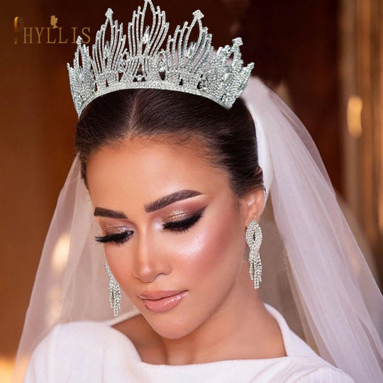 Luxury Bridal Headwear Rhinestone Tiara Pageant Birthday Crowns Wedding Headpiece Women Earring Necklace Jewelry Sets