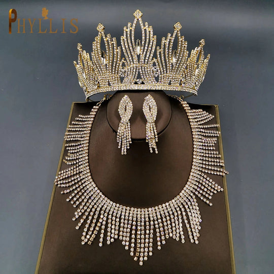 Luxury Bridal Headwear Rhinestone Tiara Pageant Birthday Crowns Wedding Headpiece Women Earring Necklace Jewelry Sets