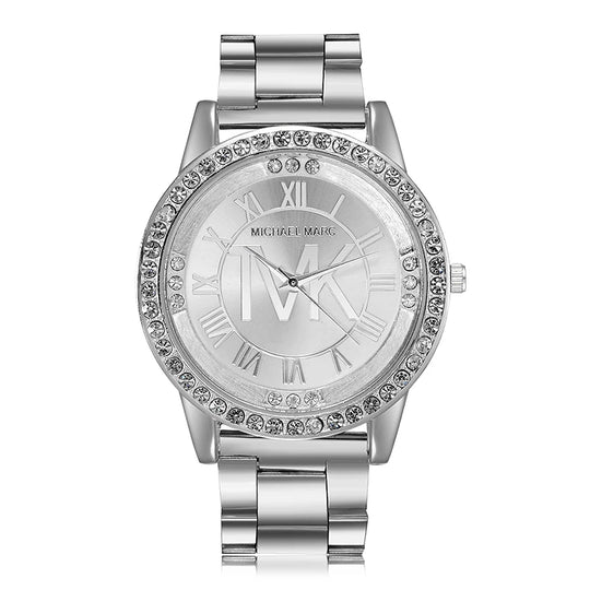 "Luxury Women's Watch - Top Brand Fashion, Diamond Embellished, Stainless Steel, Elegant Ladies Timepiece"