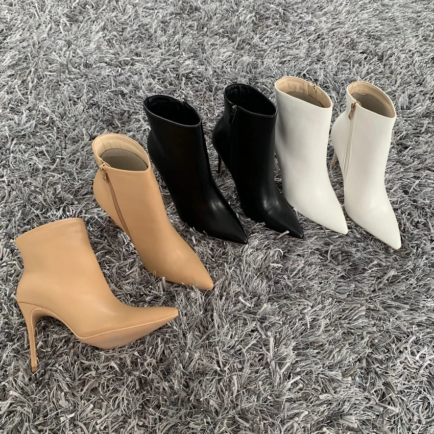 New Women Ankle Boots Sexy High Heels Designer Shoes For Women Motorcycle Boots Side Zipper Women's Ankle Botas Femininas