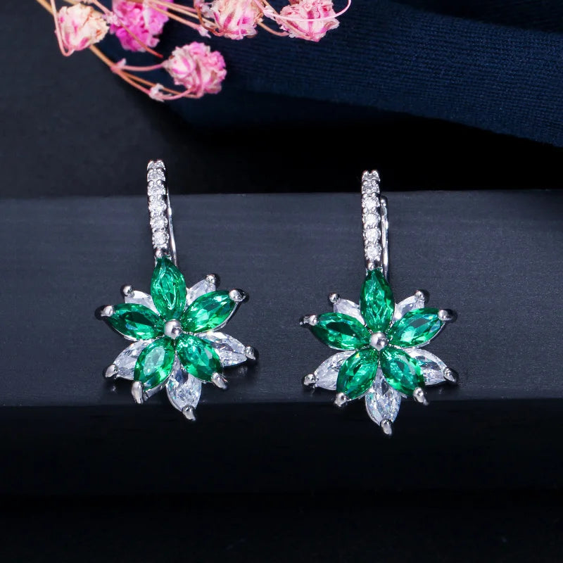 Easy Wear Lovely Geometric Flower Multicolor Cubic Zirconia Stud Earrings for Women Party Fashion Jewelry